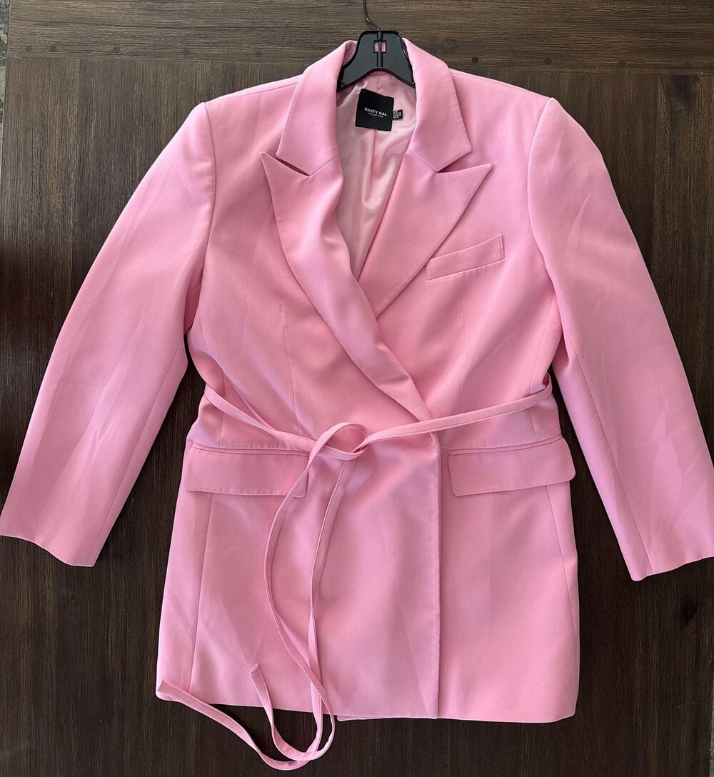 Nasty Gal Collection Pink Jacket Womens 6 Belted Notch Lapel Coat